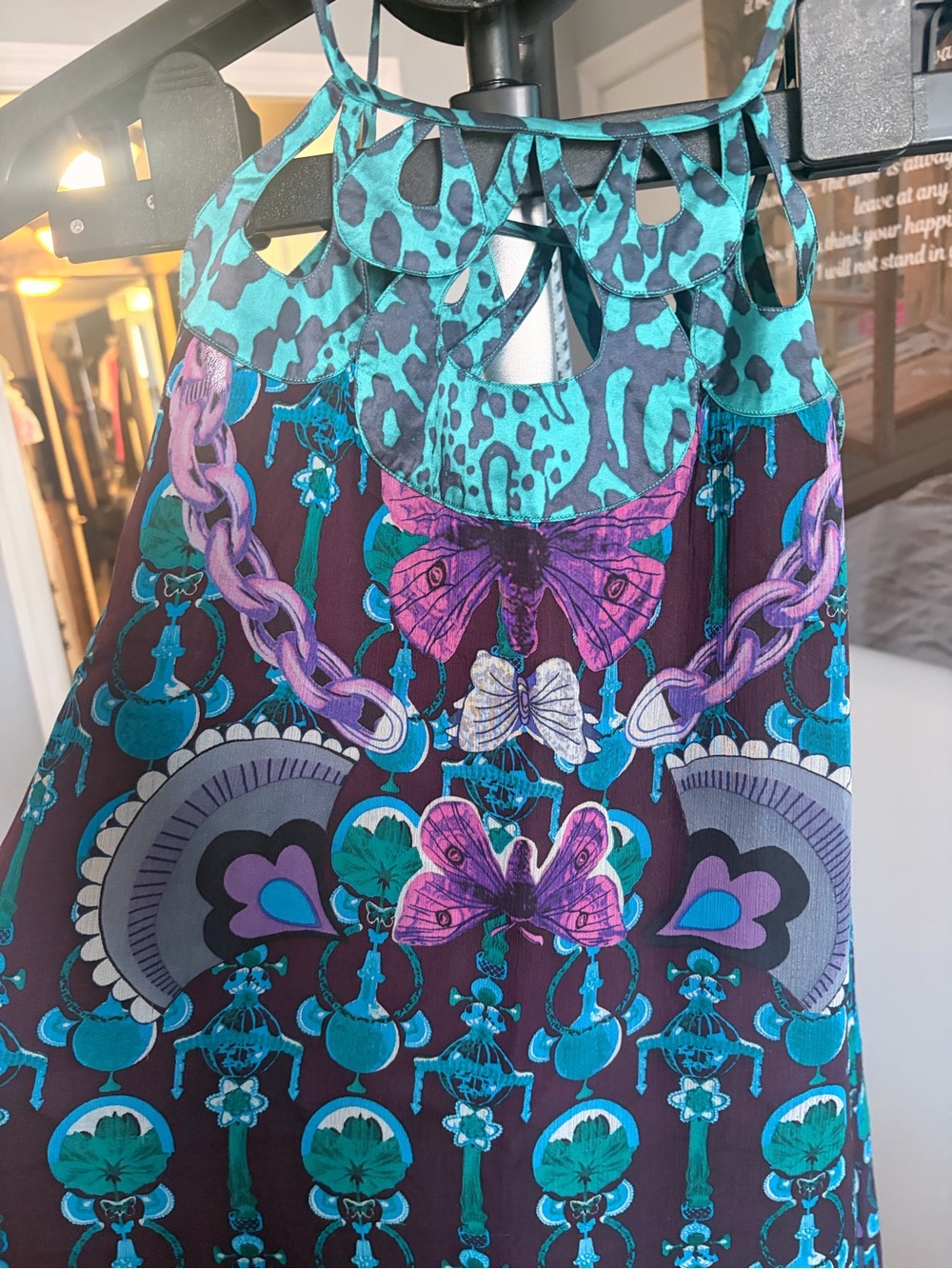 Custo Barcelona Teal & Purple Patterned Maxi Dress